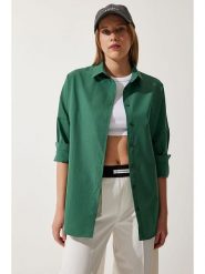 Happiness Istanbul Koszula w kolorze ciemnozielonym rozmiar: 38. Zielone koszule damskie Happiness Istanbul, bez wzorów, bez kołnierzyka, bez ramiączek. Za 56.66 zł.