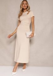 Jasnobeżowa Sukienka Bodycon z Marszczeniem w Talii i Krótkimi Rękawami Aterezza. Brązowe sukienki damskie Renee, na co dzień, l, bez wzorów, klasyczne, bez kołnierzyka, bez ramiączek, maxi, bodycon. W wyprzedaży za 118.99 zł.