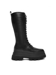 DeeZee Kozaki 2163-2 Czarny. Czarne kozaki damskie DeeZee, z materiału, bez obcasa, na płaskiej podeszwie. Za 269.99 zł.