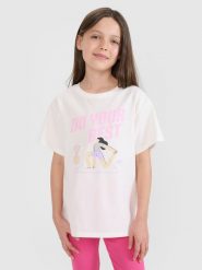 4F T-shirt regular z nadrukiem dziewczęcy - biały 152 (11-12 lat). Białe koszulki dziewczęce 4f, uniwersalny, bez wzorów, z bawełny, bez ramiączek. W wyprzedaży za 19.99 zł.