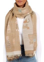 X2 Szalik Cashmirillo 70 x 200 cm - wzór w koty - Jasnobrązowy. Brązowe szaliki i kominy damskie X2, na jesień, bez wzorów, z kaszmiru. Za 139.00 zł.