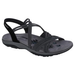 Sandały damskie, Reggae Slim - Turn It Up. Czarne obuwie trekkingowe damskie Skechers, bez wzorów, bez obcasa. Za 249.99 zł.