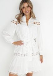 Biała Sukienka Koszulowa Semiphae. Białe sukienki damskie Born2be, na co dzień, l, z aplikacjami, eleganckie, bez kołnierzyka, bez ramiączek, midi, koszulowe. W wyprzedaży za 215.99 zł.