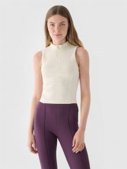 4F Top slim z prążkowanej dzianiny damski - biały XL. Białe topy damskie 4f, xl, bez wzorów, z bawełny, bez kołnierzyka. W wyprzedaży za 39.99 zł.