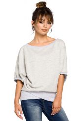 Oversizowa Jasnoszara Bluza ze Ściągaczem na Zakładkę. Czerwone bluzy bez kaptura damskie MOE, l, z bawełny. Za 193.90 zł.