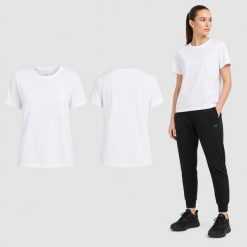 KOSZULKA DAMSKA 4F T-SHIRT SPORTOWY BAWEŁNIANY NA CO DZIEŃ F3310 SS26. Białe bluzki sportowe damskie 4f, uniwersalny, bez wzorów, z bawełny, bez ramiączek. Za 49.99 zł.