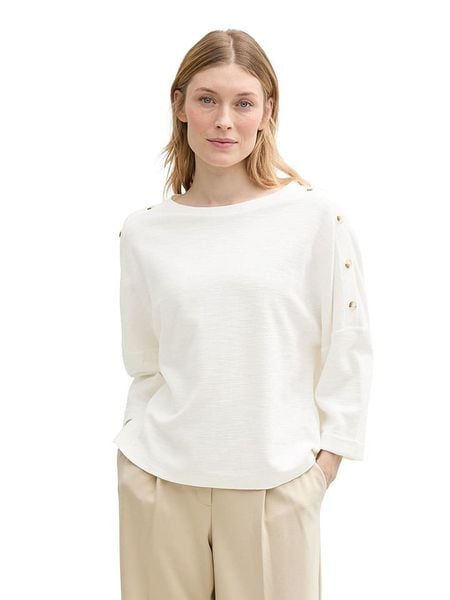 Tom Tailor Bluzka w kolorze kremowym rozmiar: XL. Brązowe bluzki damskie Tom Tailor, xl, z aplikacjami, z bawełny, bez kołnierzyka, bez ramiączek. Za 87.40 zł.