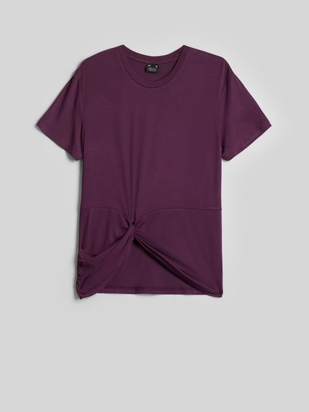 4F T-shirt regular z marszczeniem i modalem damski - fioletowy XL. Fioletowe t-shirty damskie 4f, xl, bez wzorów, z materiału, bez kołnierzyka. Za 89.99 zł.