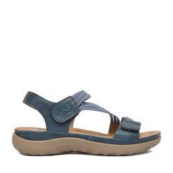 Sandały Rieker. Niebieskie sandały damskie Rieker, bez wzorów, bez obcasa, na płaskiej podeszwie. Za 319.99 zł.