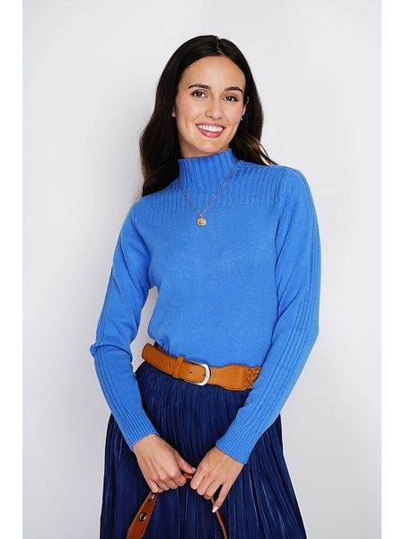ASSUILI Sweter w kolorze niebieskim rozmiar: 34. Niebieskie golfy damskie Assuili, bez wzorów, z kaszmiru, bez ramiączek. Za 114.17 zł.