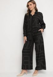 Czarny Wiskozowy Komplet w Geometryczny Wzór Spodnie i Koszula Hanarieth. Czarne koszule damskie Born2be, bez wzorów, z wiskozy, eleganckie. Za 139.99 zł.
