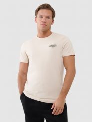4F T-shirt regular z nadrukiem męski - beżowy XXL. Brązowe t-shirty męskie 4f, m, bez wzorów, z bawełny, bez kołnierzyka. W wyprzedaży za 49.99 zł.