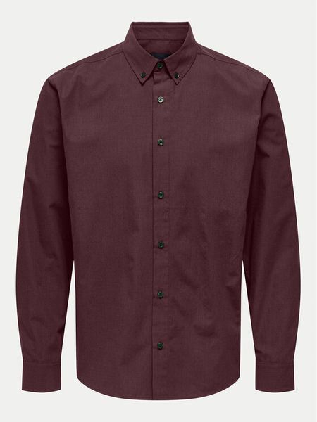 Only & Sons Koszula Pete 22033255 Bordowy Regular Fit. Czerwone koszule męskie Only & Sons, m, bez wzorów, z bawełny, bez kołnierzyka, bez ramiączek. Za 69.99 zł.