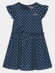 Guess Sukienka codzienna K4GK04 WG5U0 Granatowy Regular Fit. Niebieskie sukienki dziewczęce Guess, z aplikacjami, z syntetyku, bez ramiączek. Za 269.99 zł.