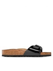 Birkenstock Klapki Madrid 040303 Czarny. Czarne klapki damskie Birkenstock, bez wzorów, ze skóry, bez obcasa. Za 279.99 zł.