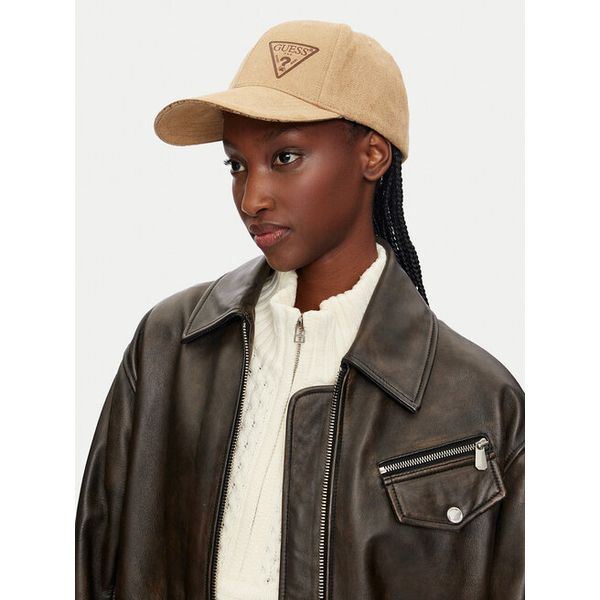 Czapka z daszkiem Guess. Brązowe czapki męskie Guess, z aplikacjami. Za 119.99 zł.