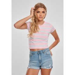 Koszulka damska Urban Classics stripe cropped. Czerwone bluzki damskie Urban Classics, bez wzorów, bez kołnierzyka. Za 102.00 zł.