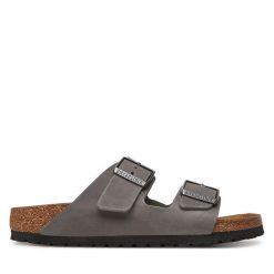Klapki Birkenstock. Szare klapki damskie Birkenstock, bez wzorów, bez obcasa. Za 409.99 zł.