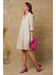 Joséfine Lniana sukienka "Mouna" w kolorze beżowym rozmiar: M. Brązowe sukienki damskie Joséfine, m, bez wzorów, ze lnu, bez kołnierzyka, bez ramiączek, midi. Za 152.99 zł.