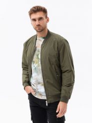 Kurtka męska bomberka - oliwkowy V2. Zielone kurtki męskie Ombre Clothing, m, bez wzorów, bez kaptura. W wyprzedaży za 119.99 zł.