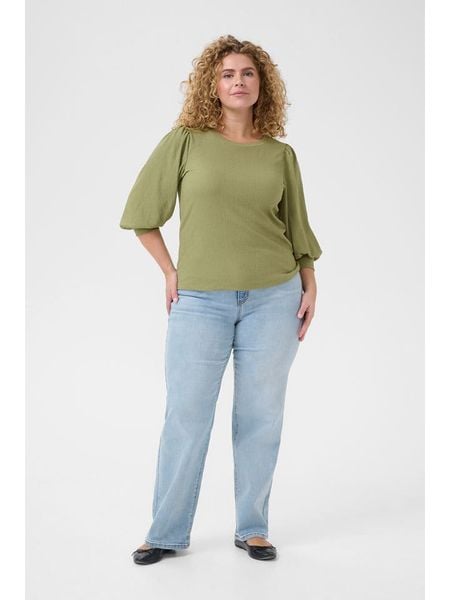 KAFFE curve Koszulka "Civena" w kolorze oliwkowym rozmiar: XL. Zielone bluzki damskie KAFFE curve, xl, bez wzorów, bez kołnierzyka, bez ramiączek. Za 65.38 zł.