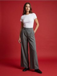 Spodnie wide leg z ozdobnym pasem - szary. Szare spodnie materiałowe damskie Sinsay, bez wzorów. Za 59.99 zł.