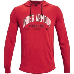 Bluza z kapturem Under Armour Rival Terry, Mężczyźni. Czerwone bluzy sportowe męskie Under Armour, bez wzorów, z bawełny, sportowe, bez kołnierzyka, bez ramiączek. Za 390.00 zł.