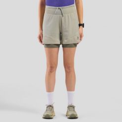 Spodenki damskie Odlo X-ALP TRAIL 5 INCH 2-in-1 short. Brązowe szorty damskie Odlo, bez wzorów, sportowe. Za 399.99 zł.