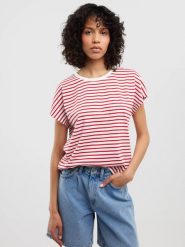 Koszulka damska w paski biało-czerwona Aleksa 603. Czerwone t-shirty damskie Big Star, l, bez wzorów, z bawełny, bez kołnierzyka. W wyprzedaży za 59.99 zł.