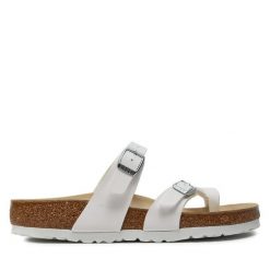Japonki Birkenstock. Białe klapki damskie Birkenstock, bez wzorów, bez obcasa. Za 249.99 zł.