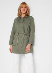 Parka bawełniana w militarnym stylu, dł. midi. Zielone parki damskie bonprix, bez wzorów, z bawełny. Za 169.99 zł.