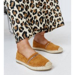 Brązowe espadryle z cyrkoniami Abia. Brązowe espadryle damskie bez wzorów, z gumy, bez obcasa. Za 74.48 zł.