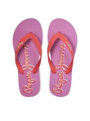 Pepe Jeans Japonki Bay Beach Brand W PLS70157 Czerwony. Czerwone klapki damskie Pepe Jeans, bez wzorów, z jeansu, bez obcasa. Za 99.99 zł.
