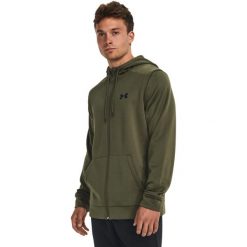 Bluza z kapturem Under Armour Fleece Full-Zip Hoodie, Mężczyźni. Zielone bluzy sportowe męskie Under Armour, bez wzorów, z poliesteru, sportowe, bez kołnierzyka, bez ramiączek. Za 390.00 zł.