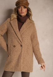 Brązowy Dwurzędowy Płaszcz Boucle z Kieszeniami Enathea. Brązowe płaszcze damskie Renee, l, bez wzorów, z jeansu, biznesowe. Za 199.99 zł.