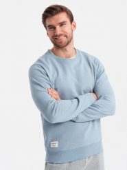 Bluza męska dresowa BASIC z okrągłym dekoltem - niebieska V7. Niebieskie bluzy bez kaptura męskie Ombre Clothing, m, z bawełny. W wyprzedaży za 109.49 zł.