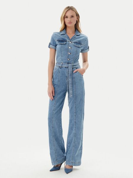 Guess Kombinezon W5GD1B D5O90 Niebieski Regular Fit. Niebieskie kombinezony damskie Guess, xs, z aplikacjami, z syntetyku, bez kołnierzyka, bez ramiączek. Za 469.99 zł.