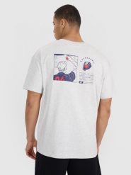 4F T-shirt oversize z nadrukiem męski - szary M. Szare t-shirty męskie 4f, m, bez wzorów, z bawełny, bez kołnierzyka. W wyprzedaży za 49.99 zł.