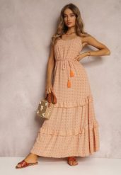 Pomarańczowa Sukienka Ailbhe. Brązowe sukienki damskie Renee, na lato, l, z aplikacjami, boho, bez kołnierzyka, bez ramiączek, maxi. W wyprzedaży za 90.99 zł.