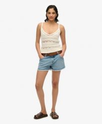 Superdry Szorty denim Mid Rise z 100% bawełny organicznej - Ice Pool Pale Blue. Niebieskie szorty damskie Superdry., bez wzorów, z bawełny. Za 233.50 zł.