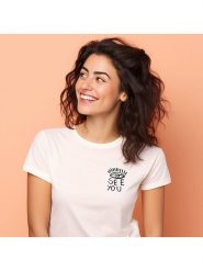 WOOOP Koszulka "I see you" w kolorze białym rozmiar: M. Białe bluzki damskie Wooop, m, bez wzorów, bez kołnierzyka, bez ramiączek. Za 56.99 zł.