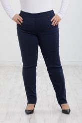 Granatowe spodnie Nilda z prostą nogawką wysoki stan PLUS SIZE XXL. Spodnie materiałowe damskie Nasi partnerzy, bez wzorów, z elastanu, biznesowe, z podwyższonym stanem, plus size. Za 159.90 zł.