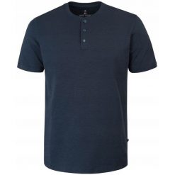 Granatowy Męski T-Shirt, Dekolt z Guzikami - Pako Jeans. Niebieskie t-shirty męskie Pako Jeans, l, bez wzorów, z bawełny, bez kołnierzyka. Za 89.00 zł.
