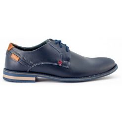KOMODO Eleganckie buty męskie 859 granatowe niebieskie. Niebieskie buty wizytowe męskie na jesień, z jeansu, bez zapięcia. Za 362.62 zł.