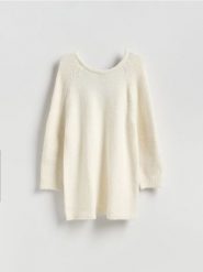 Sukienka z wiązaniem - kremowy. Białe sukienki damskie Reserved, l, bez wzorów, z dzianiny, bez kołnierzyka, bez ramiączek. Za 159.99 zł.