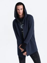 Dłuższa bluza męska rozpinana z obszernym kapturem PRAGA - granatowa - Rozmiar: S. Niebieskie bluzy z kapturem męskie Ombre Clothing, m, z bawełny. W wyprzedaży za 119.99 zł.