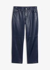 Spodnie skórzane ze skóry jagnięcej nappa. Niebieskie spodnie materiałowe damskie bonprix, bez wzorów, ze skóry, eleganckie. Za 579.99 zł.