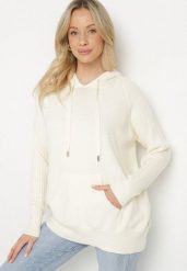 Jasnobeżowy Sweter z Kapturem i Kieszenią z Domieszką Kaszmiru Neriele. Brązowe swetry klasyczne damskie Born2be, z jeansu, bez kołnierzyka. Za 129.99 zł.