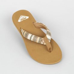 Japonki damskie Roxy Porto Raffia. Brązowe klapki damskie Roxy, bez wzorów, z bawełny, bez obcasa. Za 139.99 zł.