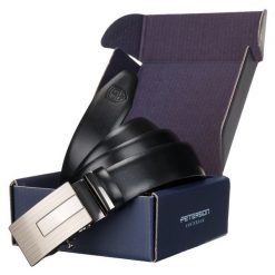 Pasek męski Peterson PTN 2774069 czarny. Czarne paski męskie Peterson, bez wzorów, z jeansu, klasyczne. Za 79.99 zł.